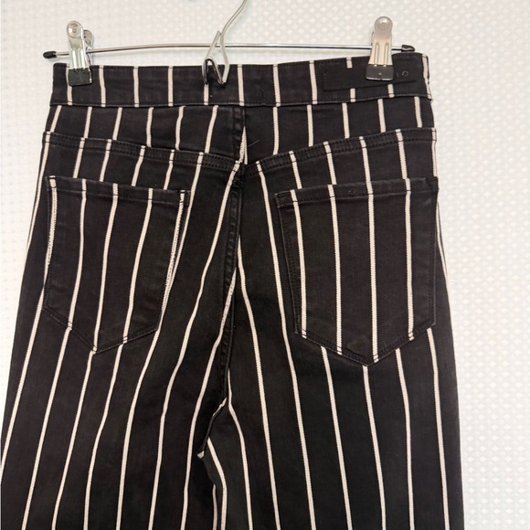 Cello Junior Black White Stripe High Rise Flare Stretch Jeans Size 7 Frayed Hem - Picture 12 of 12